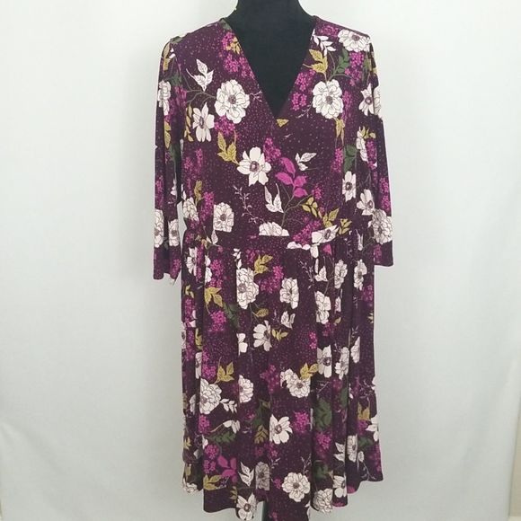 TORRID Fuschia Pink Floral Side-Draped 3/4 Sleeve Dress Size 2 (2X) #011 - Picture 3 of 10